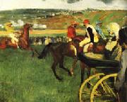 The Race Track Amateur Jockeys near a Carriage, Edgar Degas
